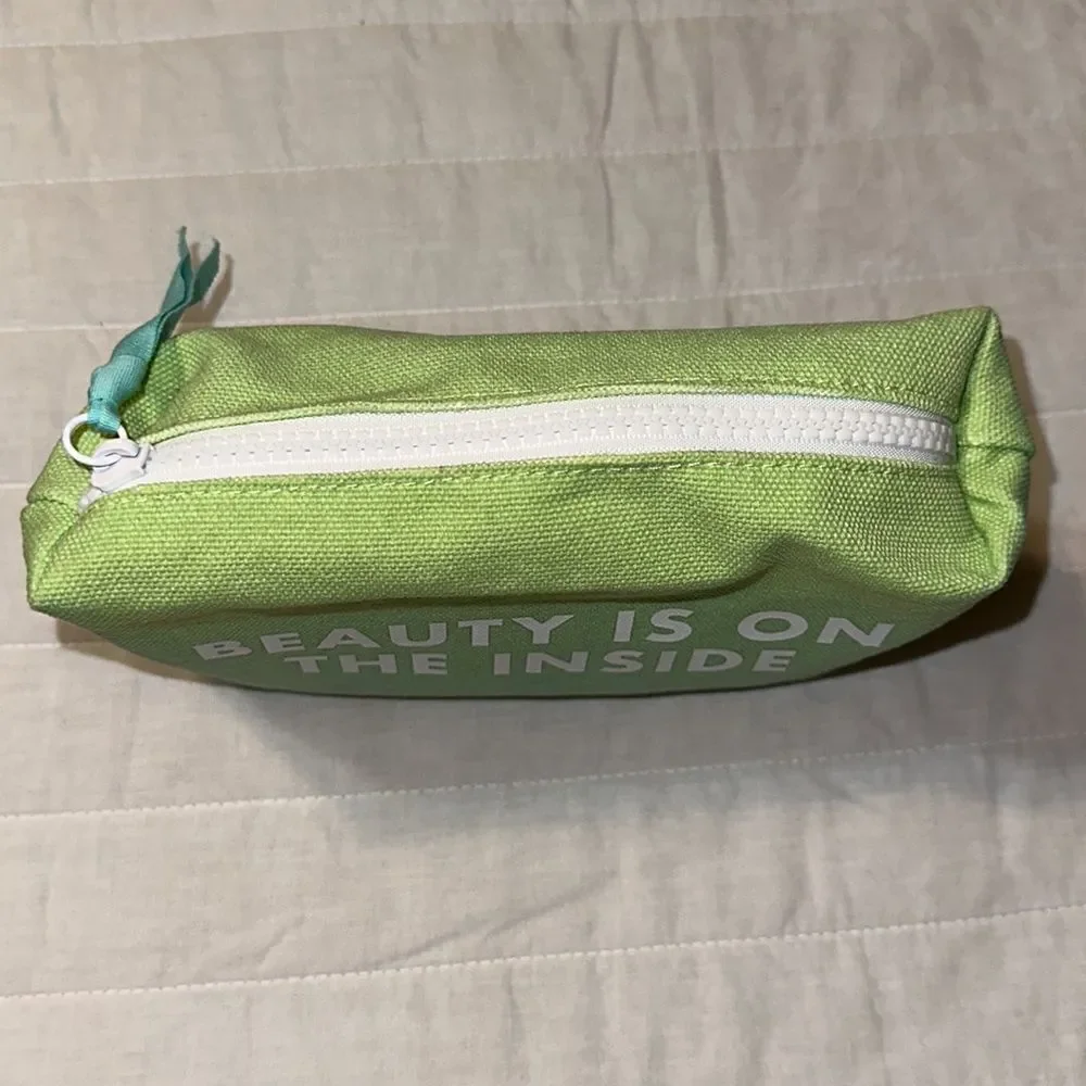 Earth Origins Blue Green White Canvas Beauty Is On The Inside” Cosmetic Zip Bag